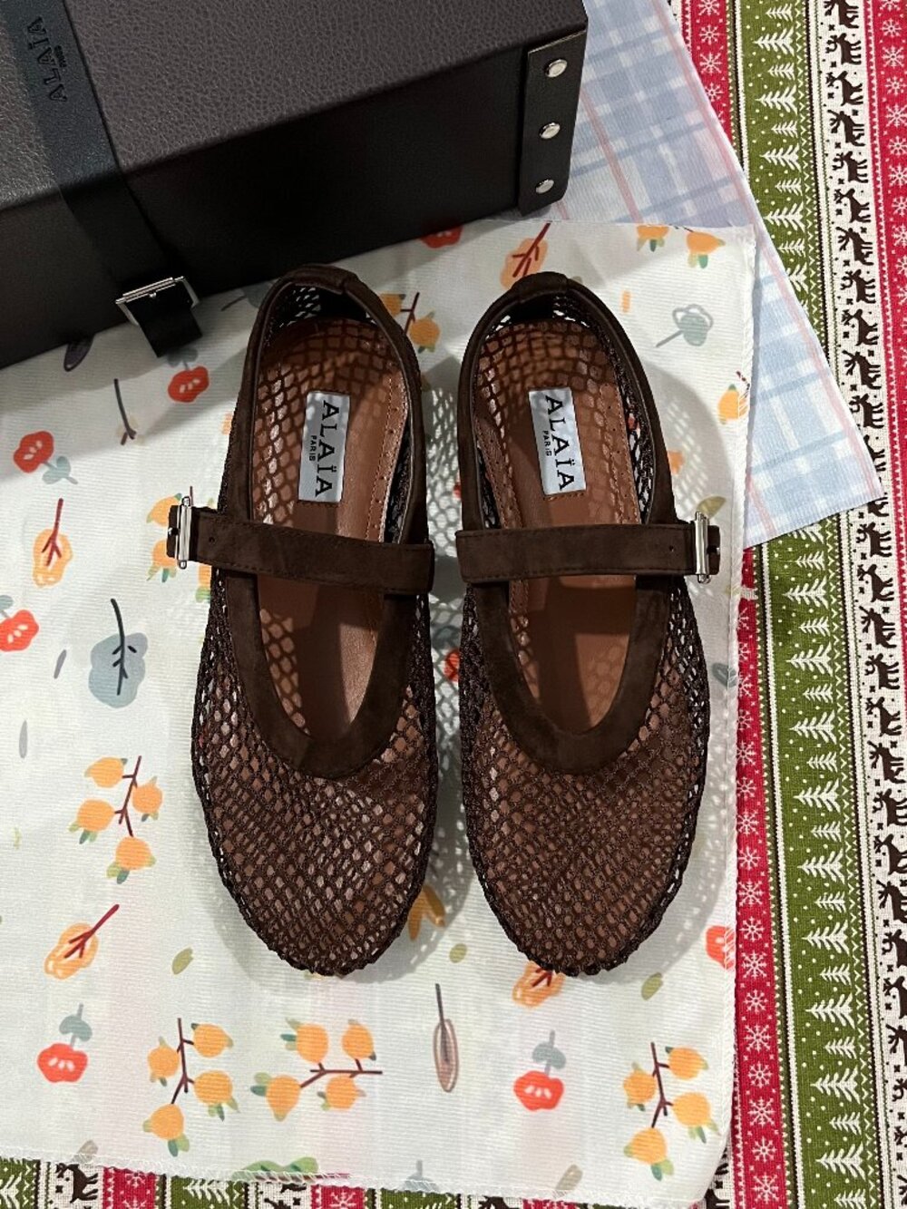 Alaïa Brown Mesh Mary Jane Flats